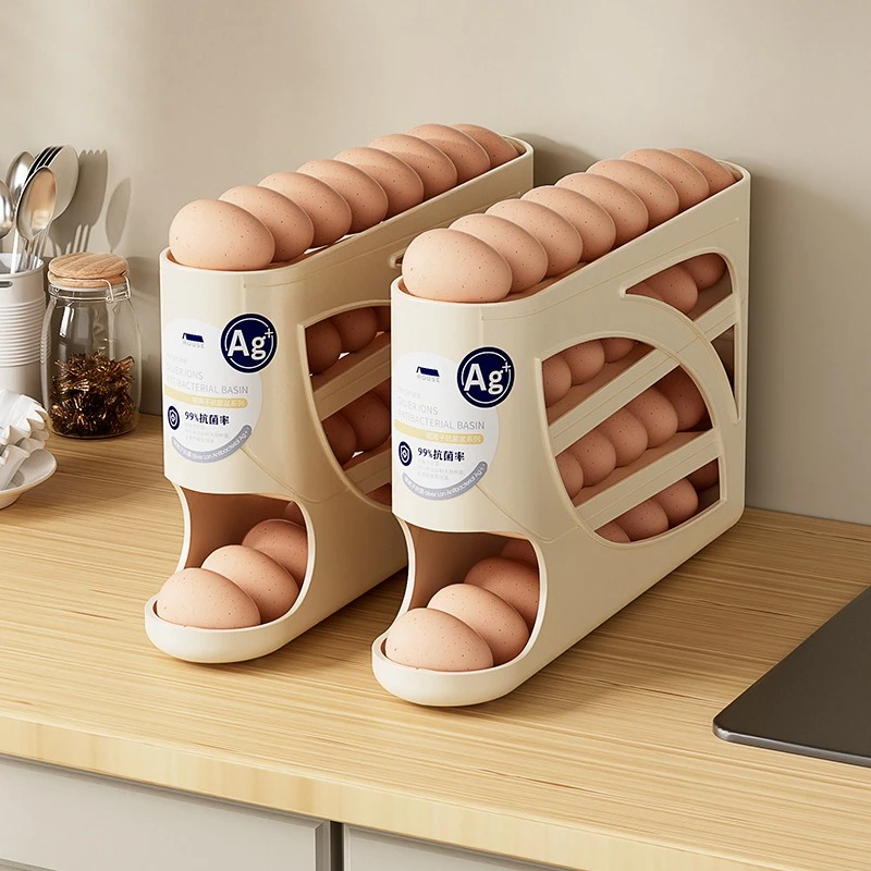 Egg Storage Box Refrigerator with Side Door Slide Type Egg Rack Holder Automatic Rolling Arrangement