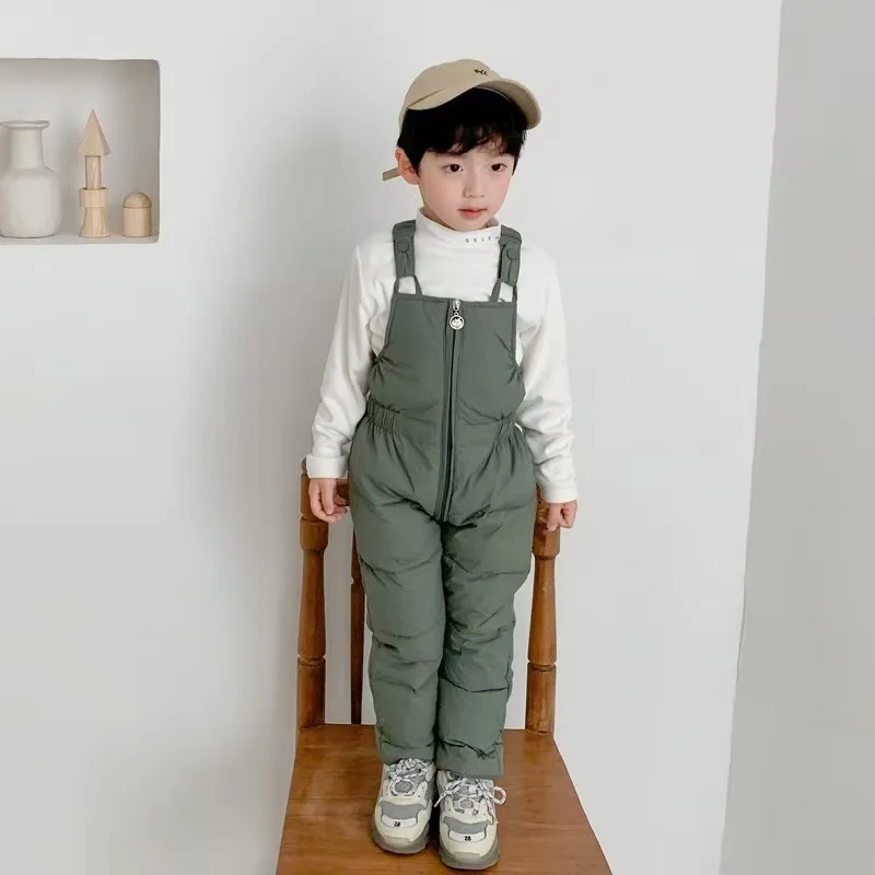 

2025 New Children's Down Cotton Pants Boys and Girls' Autumn and Winter Overalls Boys and Girls' Baby Solid Color Warm Pants
