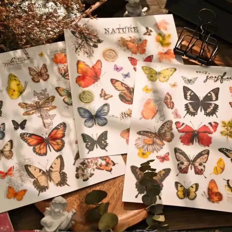 Vintage Big Butterfly Rub-on Aufkleber Ästhetisches Scrapbooking DIY Dekor Blumen Bastelzubehör für Junk Journal Transfer
