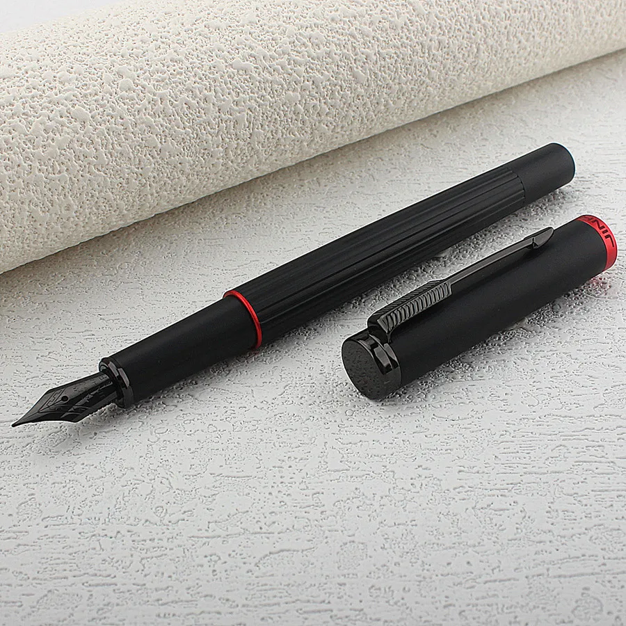 Imagem -02 - Jinhao-caneta-tinteiro de Metal Canetas de Tinta de Escrita Preto Vermelho f ef Nib Estudante Negócios Escritório Material Escolar Estacionária pk 75 82