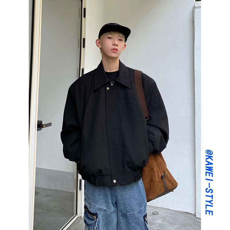 

mat oulder Pad ort Version Flip Collar Workwear Jaet Men's High-End Feeling Wide oulder Zipper Outerwear