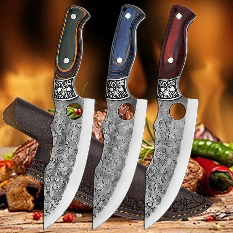 

Forged Meat Cleaver with Wood Handle Kitchen Chef Knife Slicing Butcher Boning Fish Vegetable Cooking Barbecue Cutting Tools