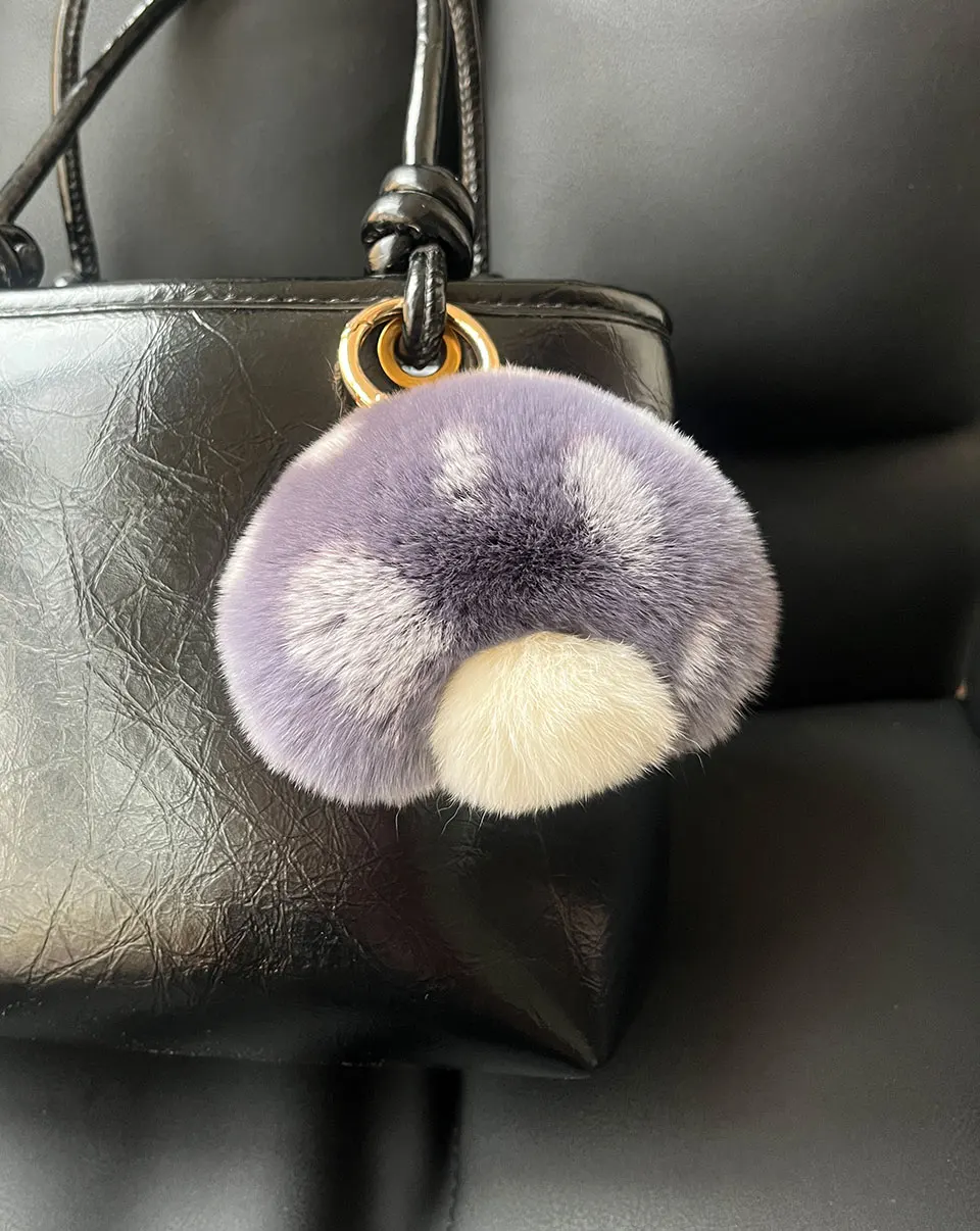 Niedlicher Echter Rex-Kaninchenfell-Pilz-Schlüsselanhänger, Flauschiger Pompon-Autoschlüsselring, Taschenanhänger, Charm im Ins-Stil, Modisches Geschenk für Frauen und Mädchen – Detail 15
