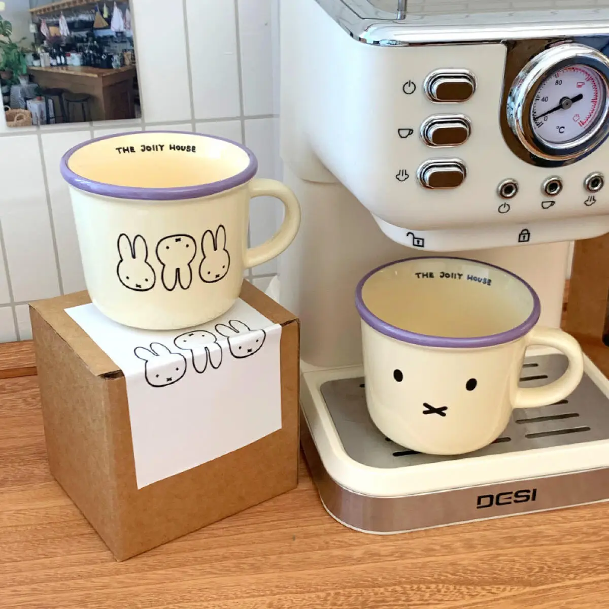 Miffy – tasse à café au lait en céramique, motif de dessin animé Simple, violet, lapin mignon, tasse de Couple pour la maison