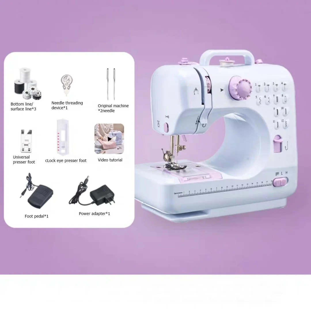 

Бытовая мини-замок для швейной машины с аккумулятором с регулируемой скоростью и петлями. Для начинающих, 4-слойная плотная ткань.