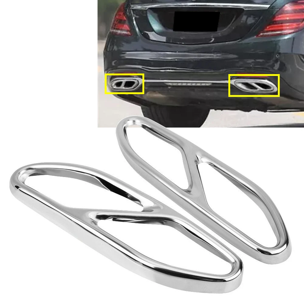 1Pair Steel Car Exhaust Muffler Pipe Tip Tailpipe Cover Trim for Mercedes Benz S Class W222 2018 2019 2020 2021 2022 2023 2024