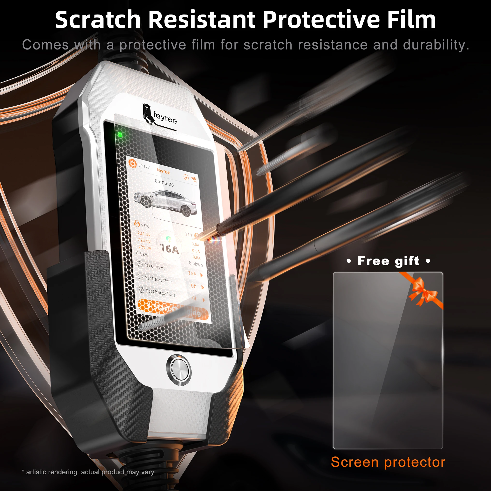 Przenośna ładowarka do pojazdów elektrycznych Feyree 11kW 16A 3P Szybkie ładowanie Gniazdo Typu 2 Ekran dotykowy 4,3 cala Inteligentne sterowanie przez aplikację WIFI Ładowarka AC