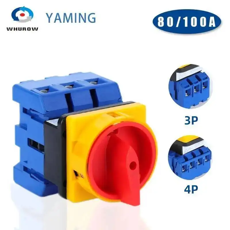 

YMD11-80A 100A 3/4P Isolator Selector Silver Contact DC Disconnect Load Break ON-OFF Rotary Cam Switch LW30-100