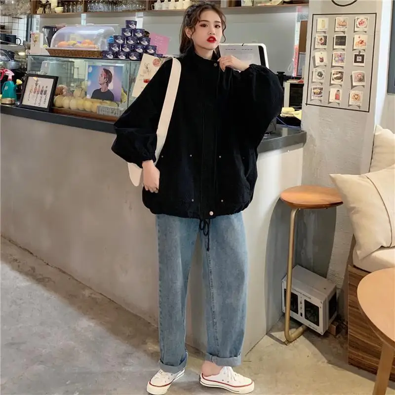 Spring Autumn Korean Version 2025 Loose Mid-length Drawstring Zipper Style Internet Celebrity Long-sleeved Jacket for Women