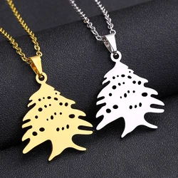 Lebanon Map Cedar Tree Flag Pendant Necklace Stainless Steel Gold/Steel Color Men Women Ethnic Jewelry Gifts