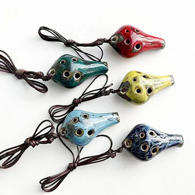 1pc,Crafts 6-hole ocarina kiln-changed small water drop six-hole ocarina with hanging rope