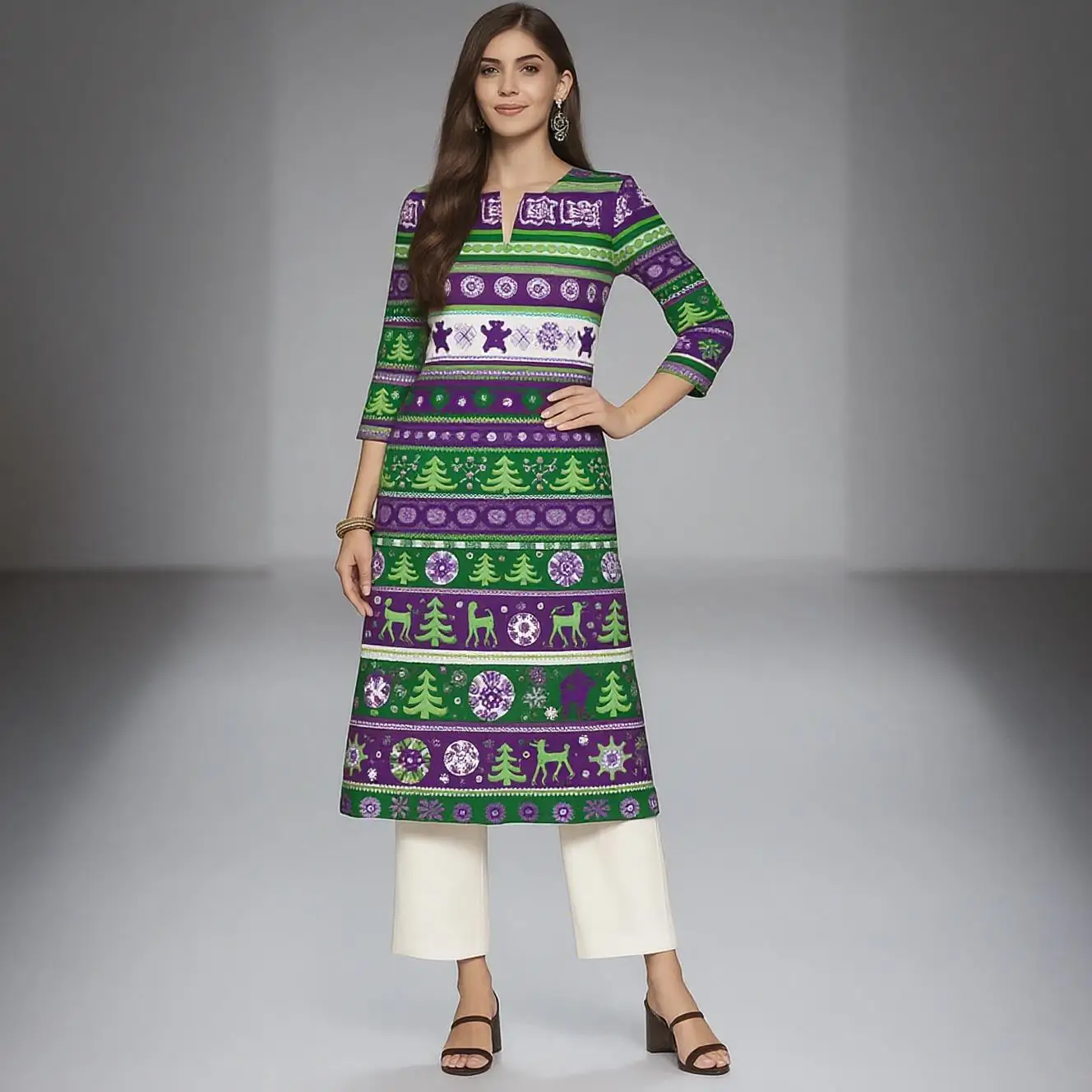 Muslim Kurt Christmas Women's Casual Fashion Comfortable Dress Long Sleeve Straight Tube Casual Ethnic Arabian Dress