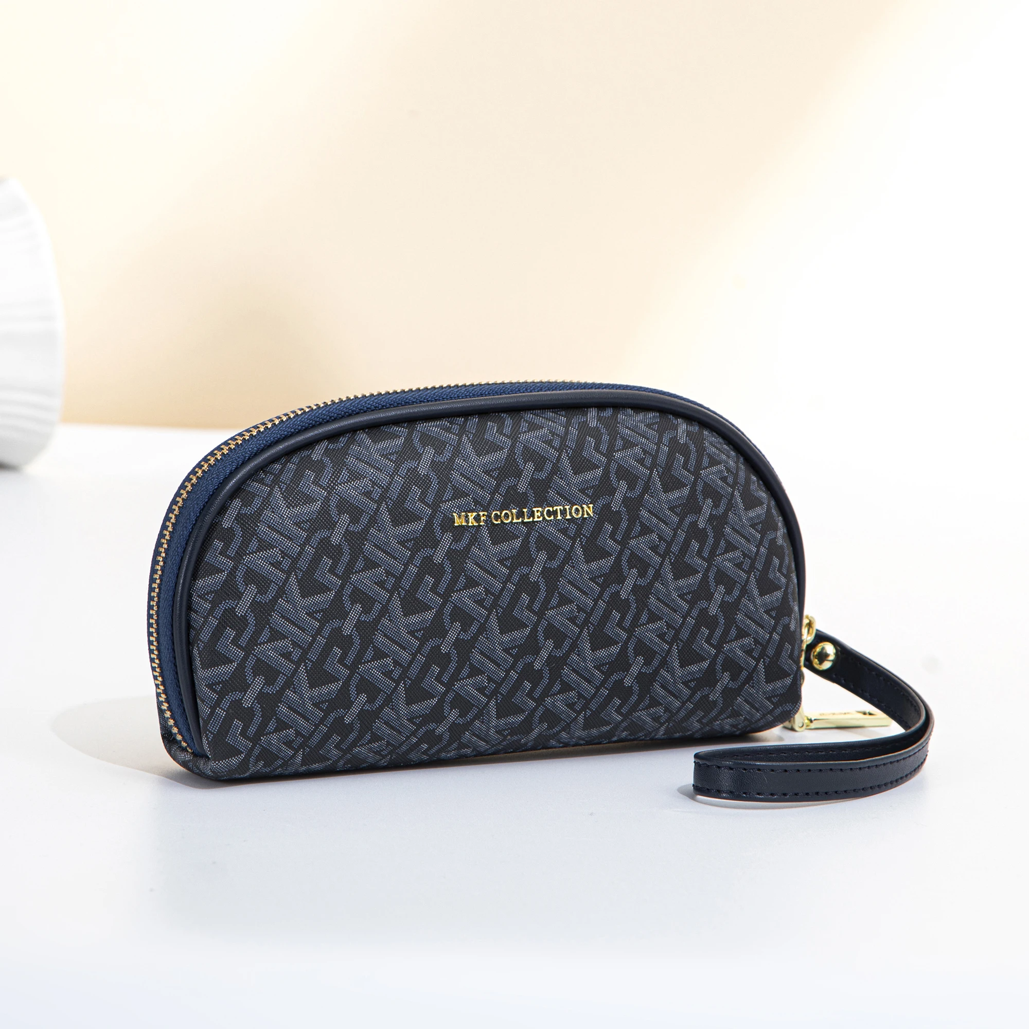 Classic Monogram Printed Makeup Bag Portable Cosmetic Organizer Purse Vintage Wristlet Clutch Travel Toiletries Wash Pouch
