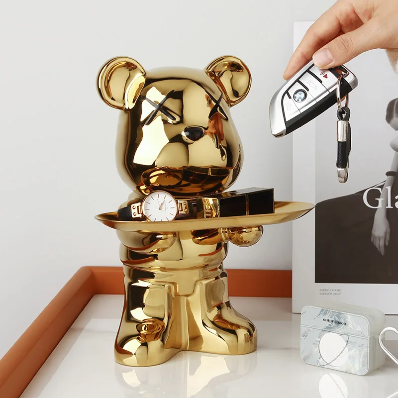 

Desk Resin Crafts Ceramic Creative Trendy Bear Hallway Storage Decoration Light Luxury Living Room Wine Home Tray