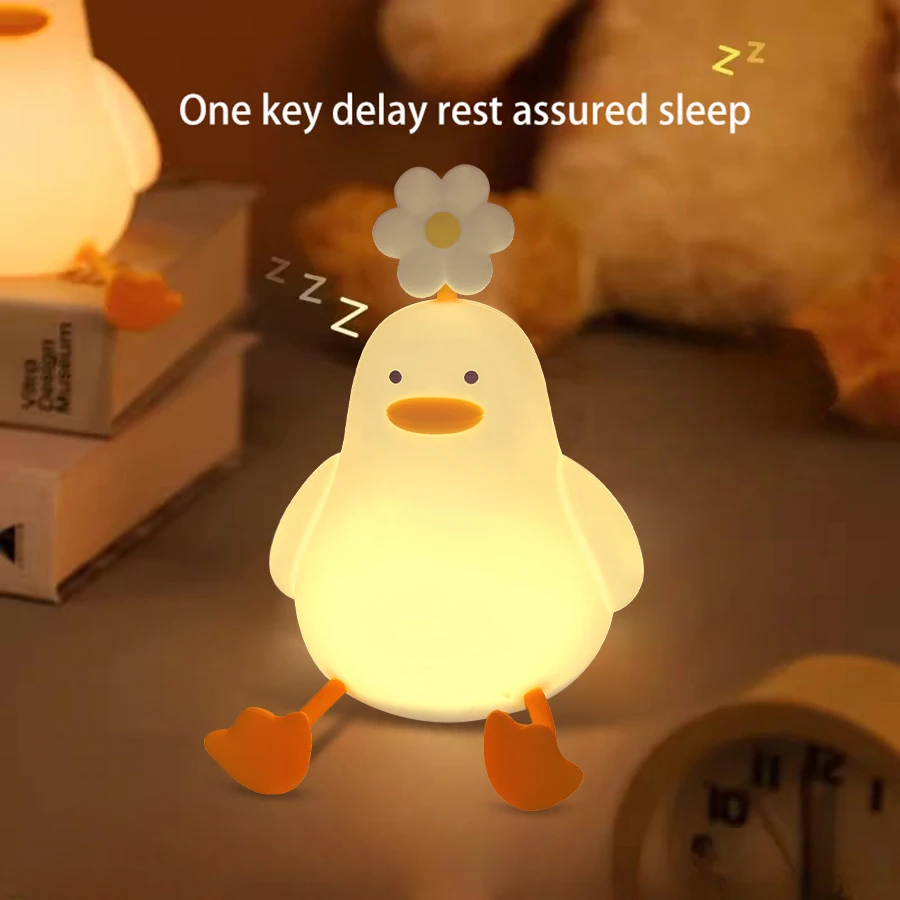 Nuovo Design LED dimmerabile Flower Duck Night Lamp Lamp USB ricaricabile Silicone Cute Duck Night Light per camera da letto