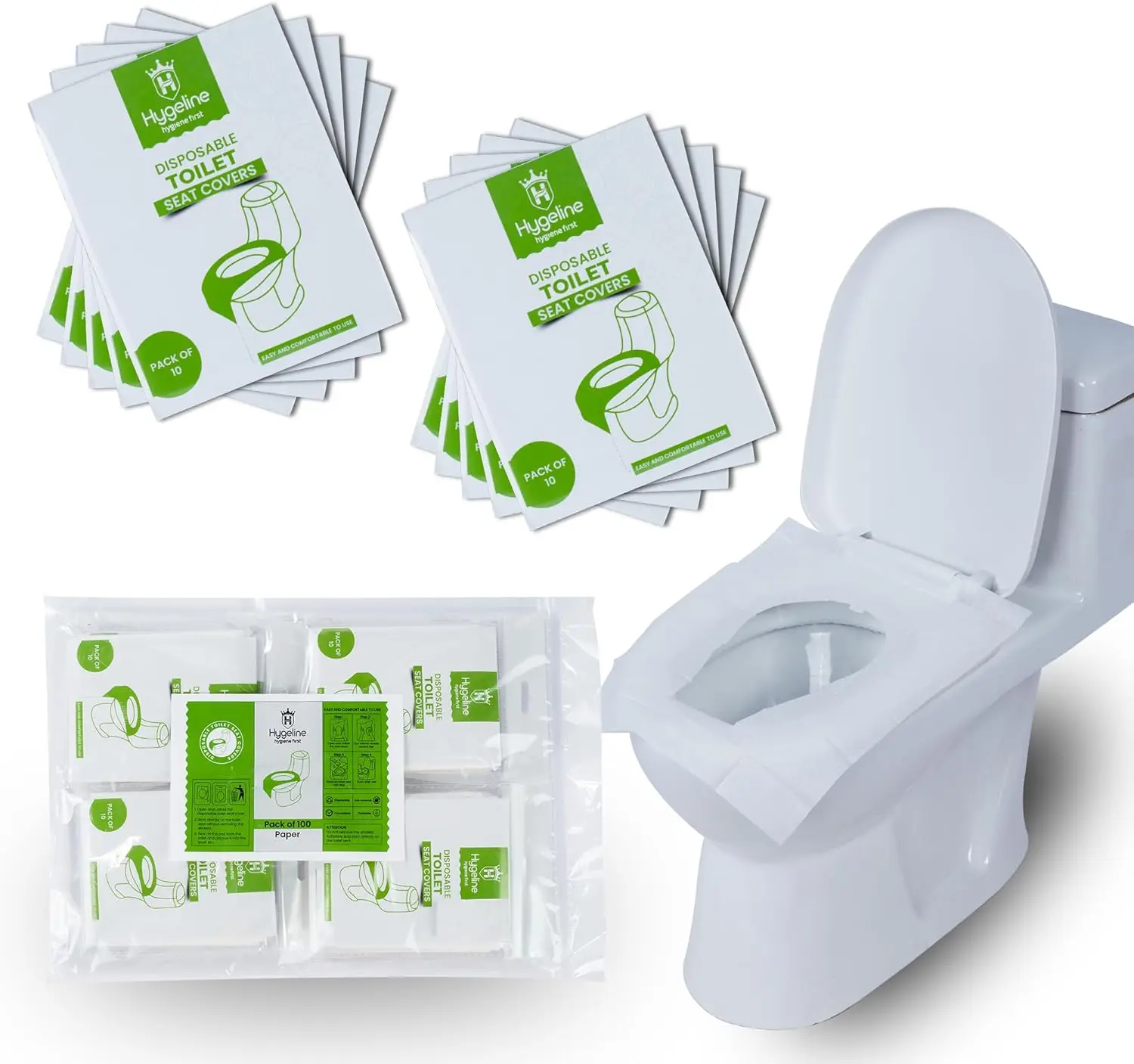 

100 биоразлагаемых одноразовых чехлов для унитазов, пригодных для смывания, для путешествий и общественных туалетов, для взрослых и при обучении к использованию горшков