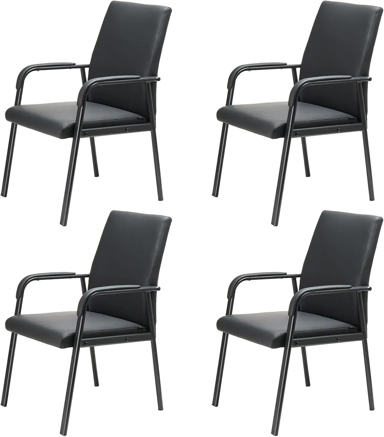 4 Pack Office Guest Reception Chair 600 lbs Capacity Leather Conference Room Chairs with Padded Armrests No Wheels Desk Chair