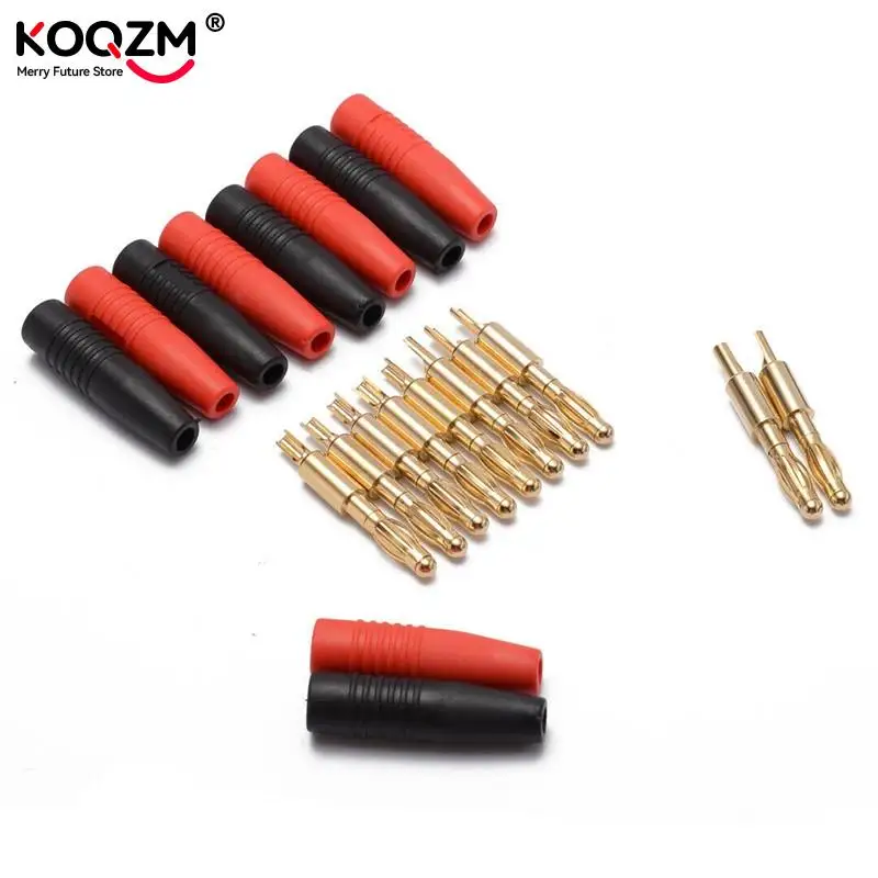 2pcs 4mm Plugs Gold Plated Musical Speaker Cable Wire Pin Banana Plug Connectors Red+Black