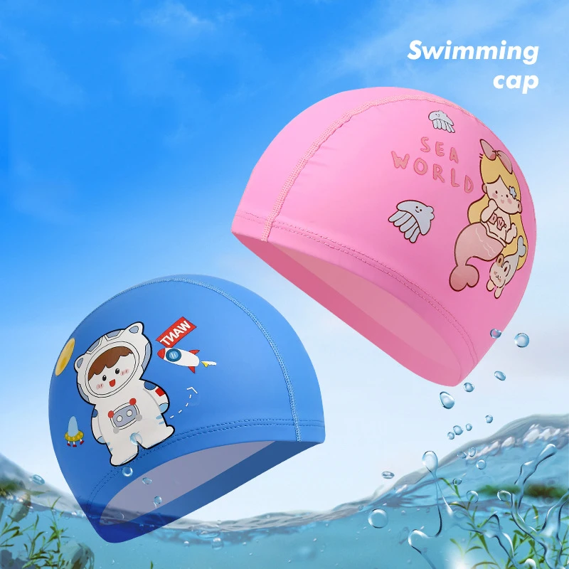 Kids Swim Cap Girls Cartoon Comfortable Cloth Cap Baby Swim Stretch Hat Girls Elementary School Swimming Pool Equipment