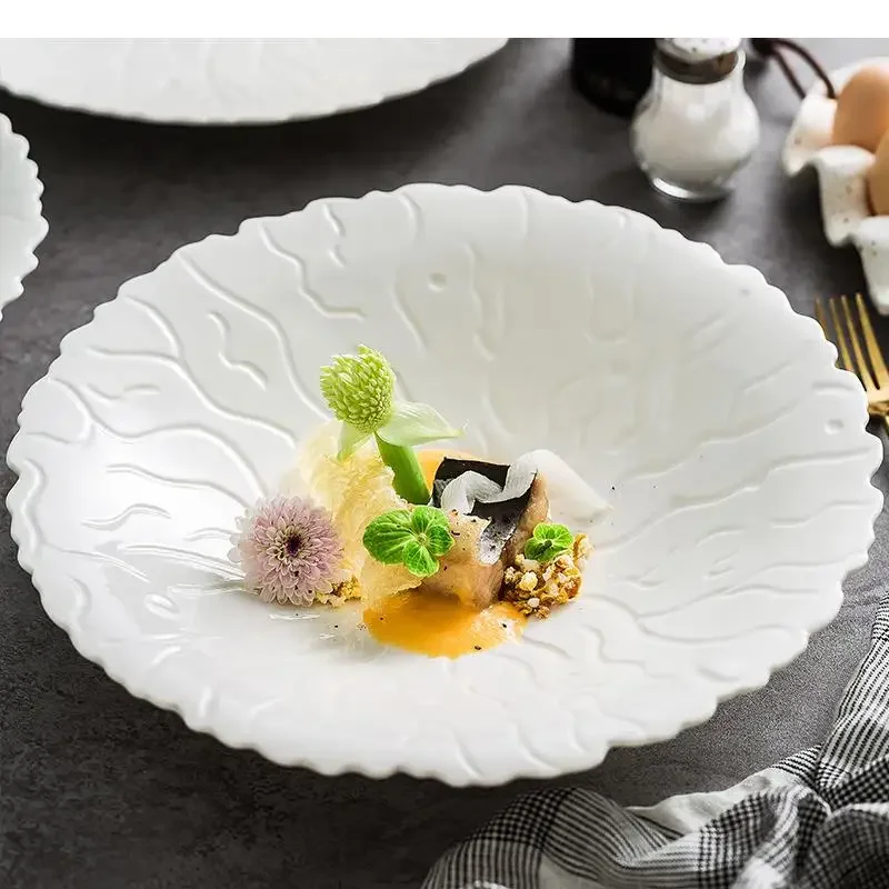 Irregular Shape Ceramic Dinner Plates Solid Color Featured Cutlery Simple Restaurant Pasta Steak Plate Snack Dessert Dishes Tray