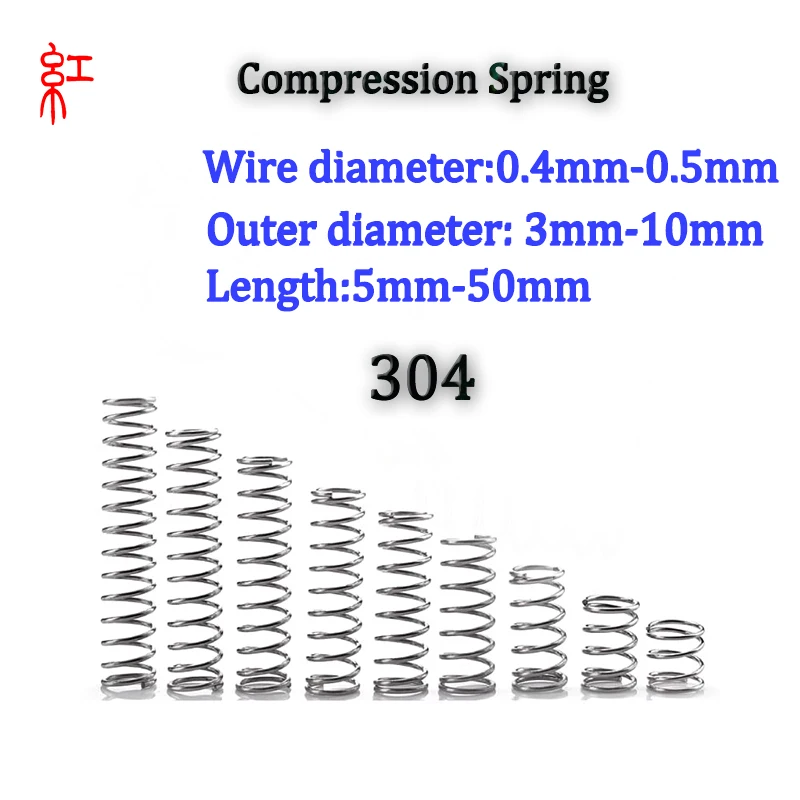 304 Stainless Steel Compression Spring 15 Pcs Wire Diameter 0.4mm 0.5mm  Outer diameter3mm-10mmLength 5mm-50mm  High Quality