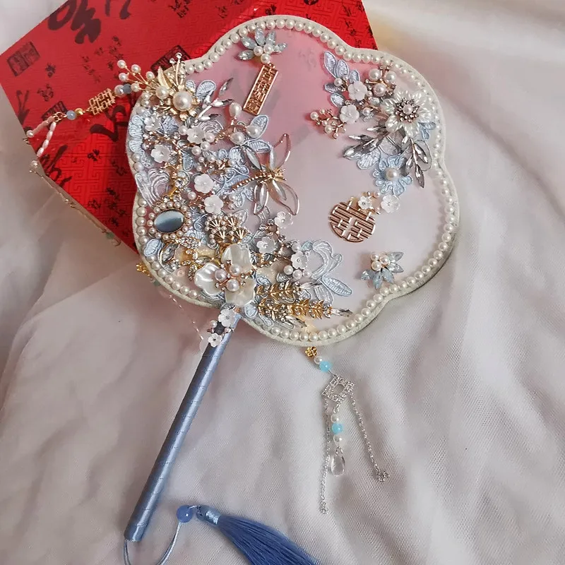 Hand Fan Vintage Wedding Fan Room Ornaments Hand Fans For Women Creative Wedding Decoration Blue Bride Fan Custom Chinese Fan