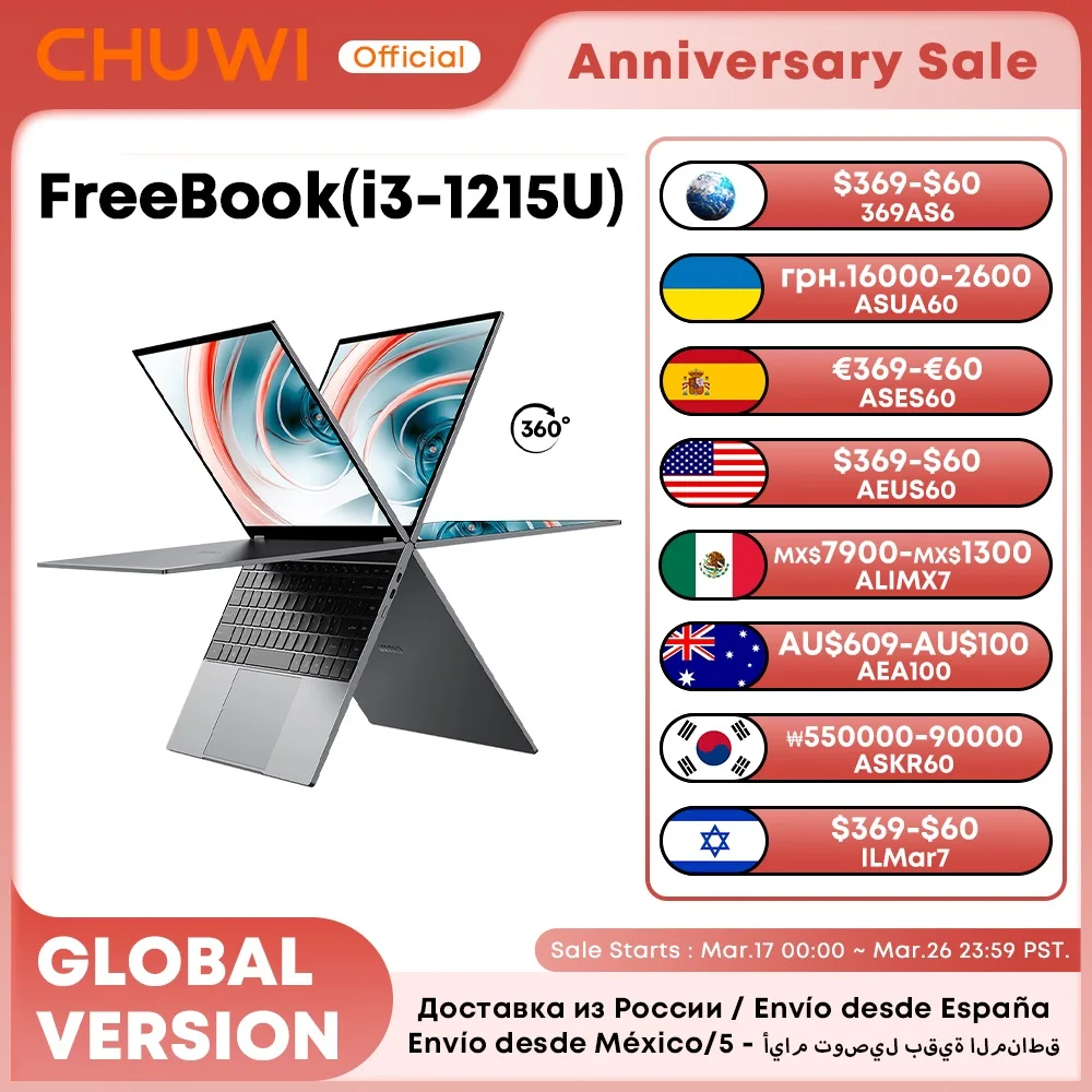 CHUWI FreeBook ordinateur portable processeur i3-1215U/N100 13.5 "écran IPS 2 en 1 ordinateur portable tablette PC 12GB RAM 512GB SSD Support stylet