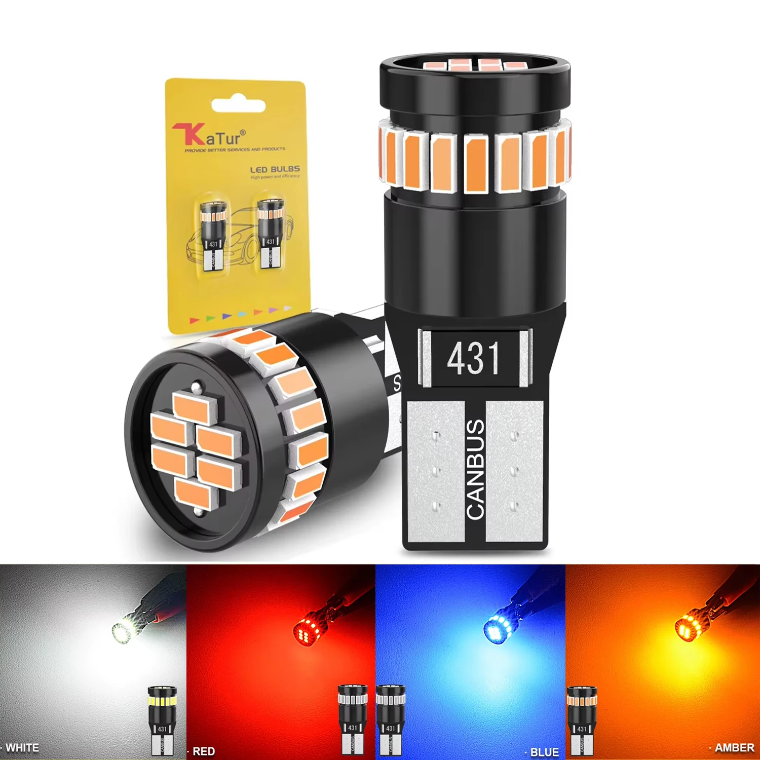 Katur 2pcs T10 W5W LED Interior Light Bulb 360° Beam Angle 24PCS 3014 Chips For BMW E60 E90 E91 E92 E36 E30 E39 E46 X5 E53 E70