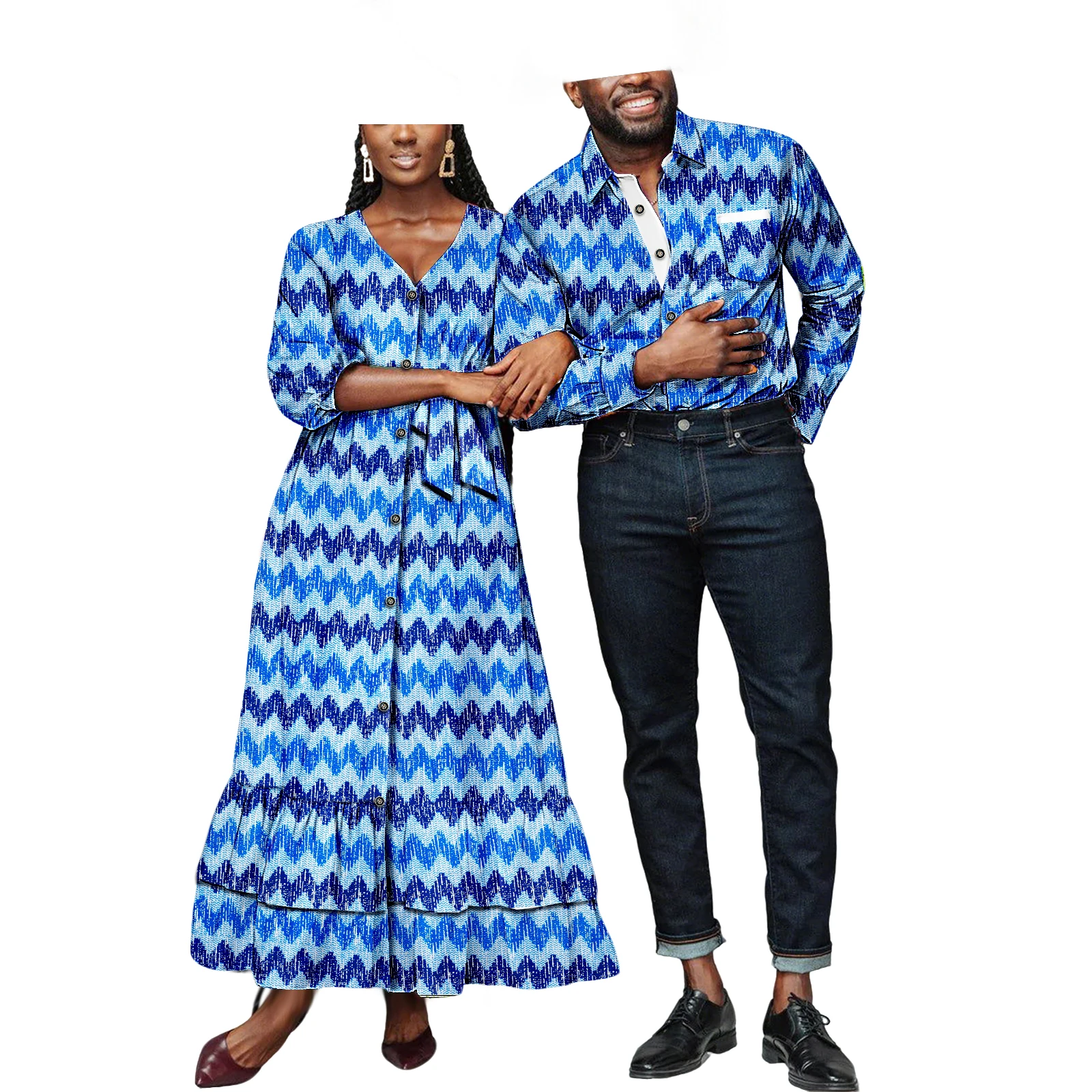 

African Couple's Outfits Matching Sets Ankara Women Turkey Dress or Dashiki Men Shirt Nigerian Clothes
