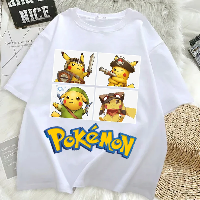 Pokemon T-shirts for Men Women Pikachu Anime Cartoon Short Sleeved Shirt Boys Girls Fashion Hip Hop Summer Top Adult Clothes