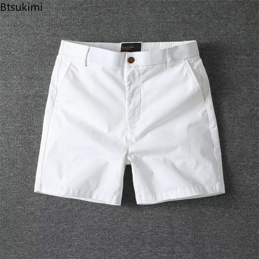 Men's Summer Casual Shorts Pure Cotton Solid Color Stretchy Straight Pants Trendy Hight Waist Elastic Waist Quarter Beach Pants