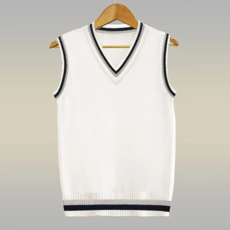 Unisex V Neck Knitted Sweater Vest Sleeveless Pullover Waistcoat Preppy Style Couple Matching Autumn Winter Casual Outfit