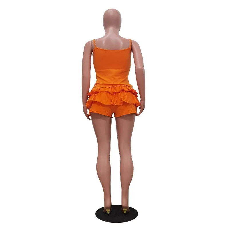 Ensemble 2 pièces délavé pour femmes, haut caraco Sexy + short à volants, jupes, mode d'été, Clubwear, tenues de vacances, culottes