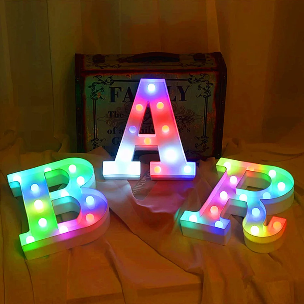 Letras decorativas do alfabeto Luzes LED, Luminous Number Lamp Decoração, Bateria Night Light, Festa, Quarto do bebê