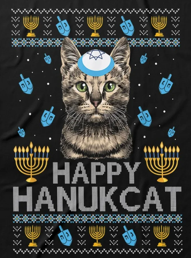 

Happy Hanukcat Ugly Hanukkah Sweater Maine Coon Cat T-Shirt 100% Cotton O-Neck Short Sleeve Casual Mens T-shirt Size S-3XL