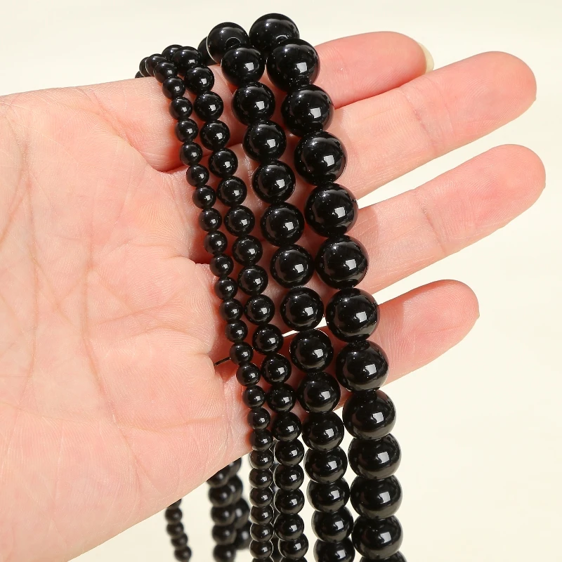 4 6 8 10mm Natural Stone Black Obsidian Bead Polished Round Loose Spacer Bead For Jewelry Making Diy Necklace Bracelet Accessory