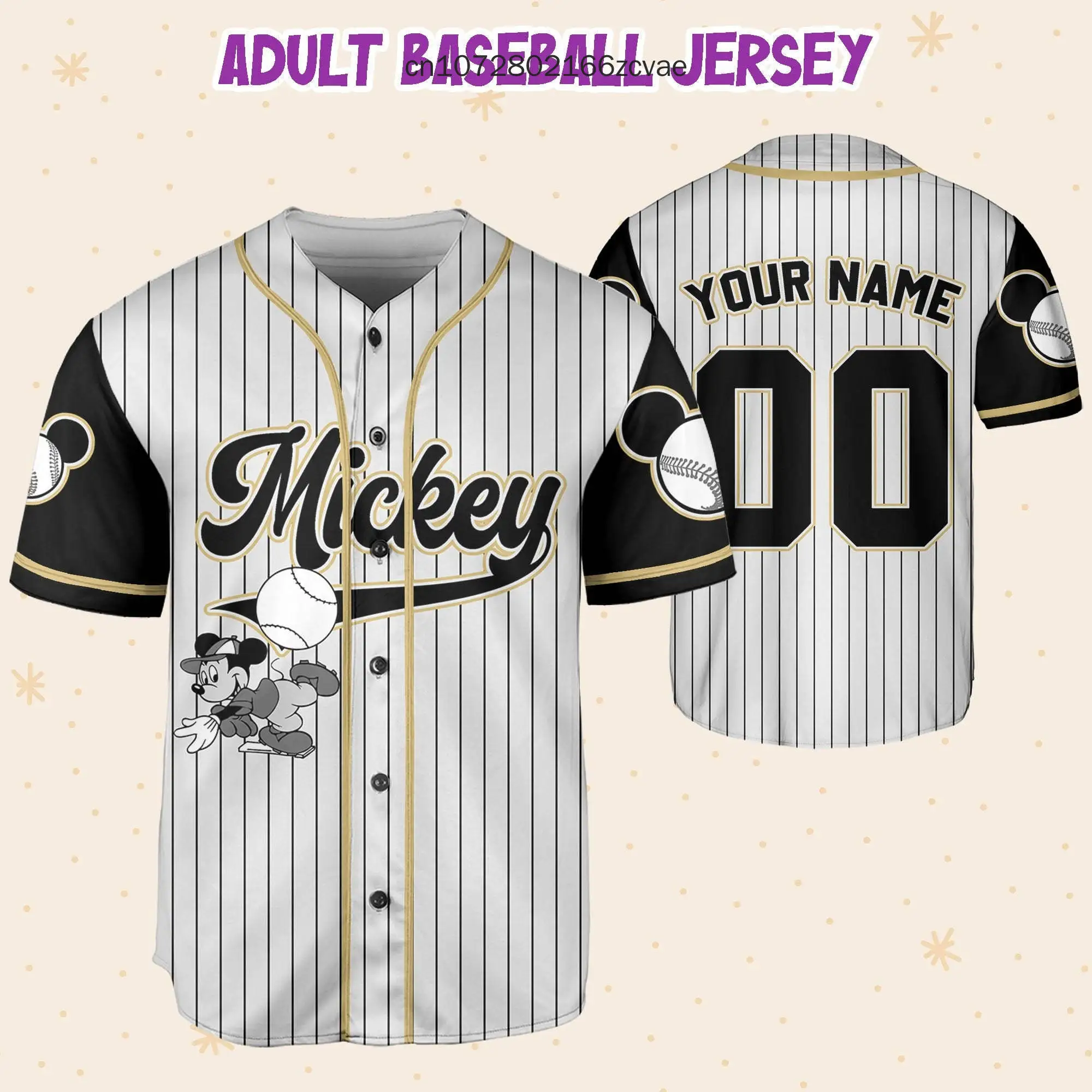 2024 Disney Mickey Baseball Jersey Shirt 3D Print Breathable Casual Custom Name Number Mickey Logo Face Baseball Jersey