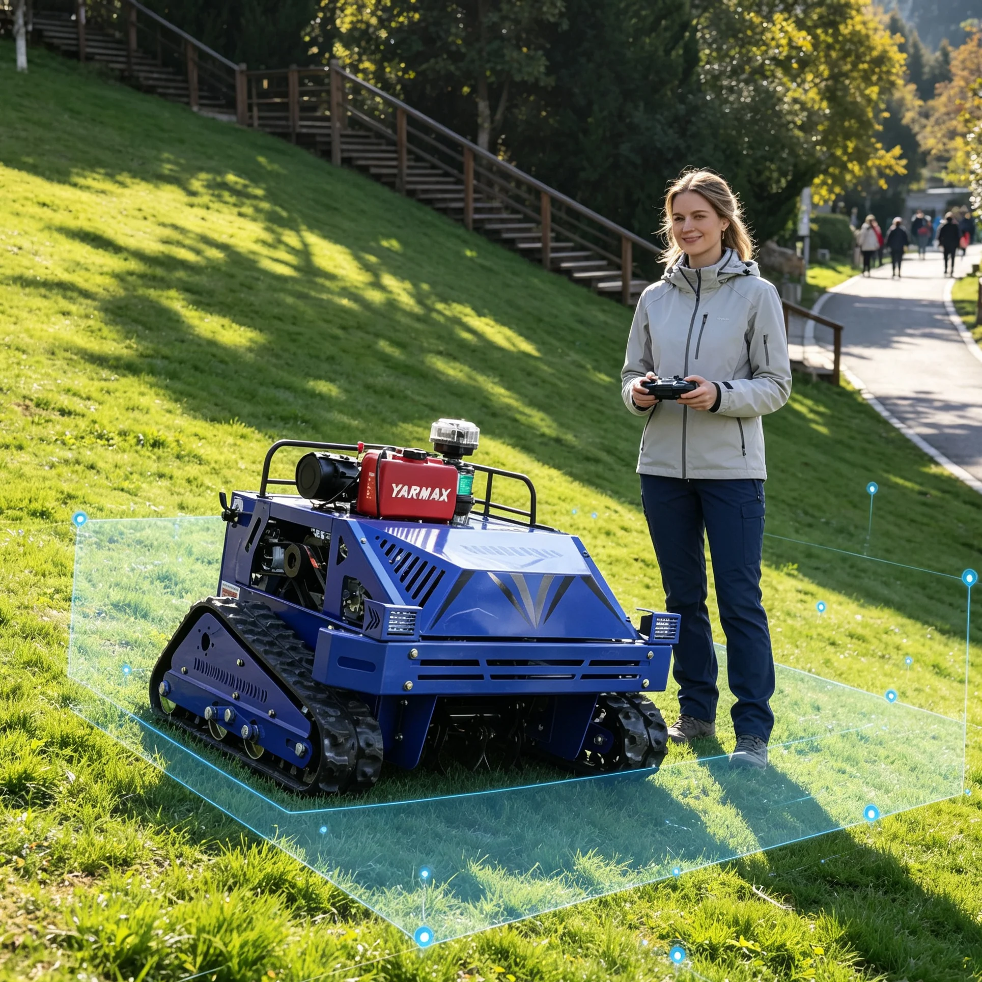 Customized Hillside Campground Lawn 550S Wireless Lawn Mower, Custom Blue Shell, Upgradeable Industrial Remote Control For Conve