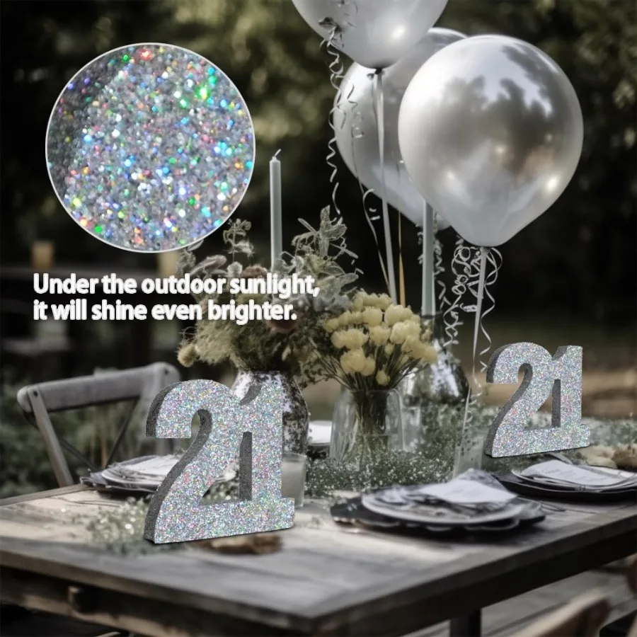 زينة عيد الميلاد الحادي والعشرون باللون الفضي اللامع رقم 21 قطعة مركزية لسطح الطاولة