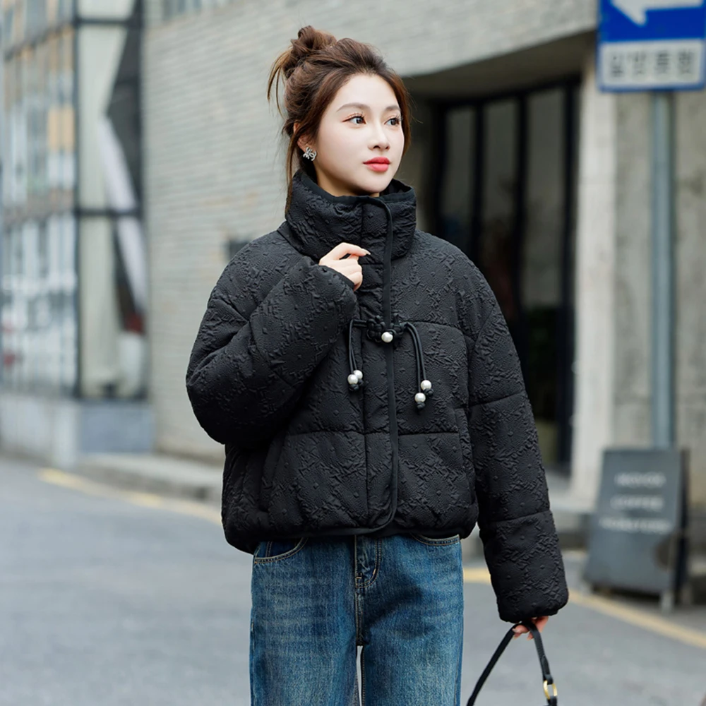 Elegant Vintage Down Jackets For Women Winter New Cotton Padded Fashion Women's Puffer Coat Female Stand Collar Parka Outerwear