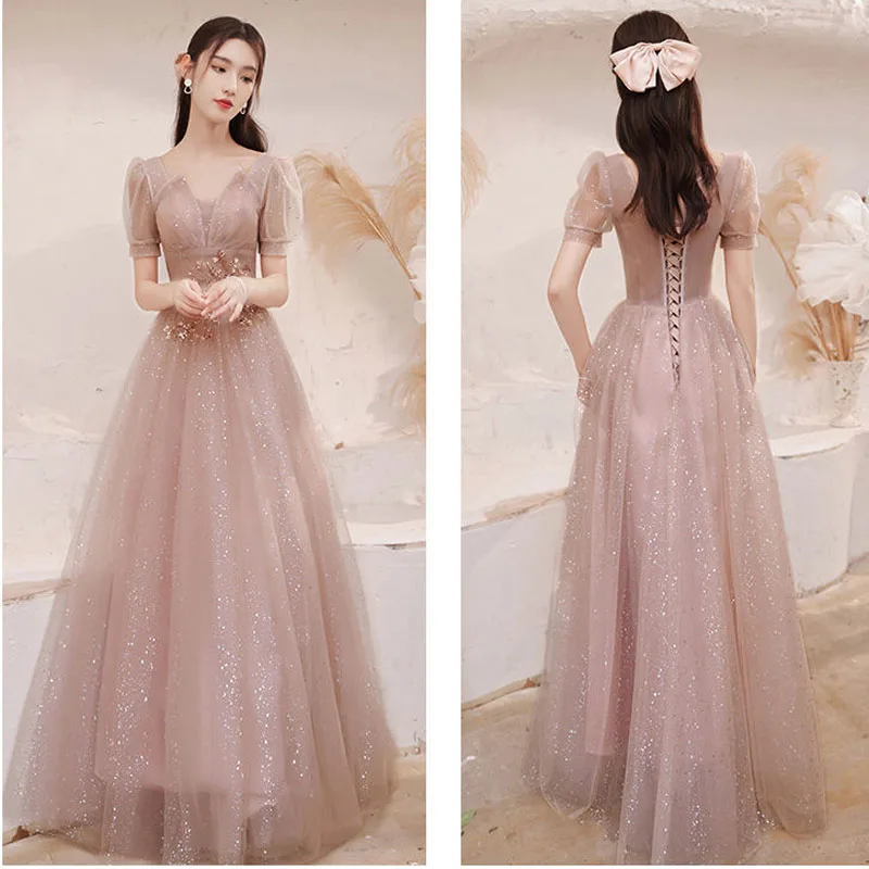 Party Dresses Female 2023 New High-End Light Luxury Embroidery Beaded Wedding Dress Temperament Performance Dress Female Evening