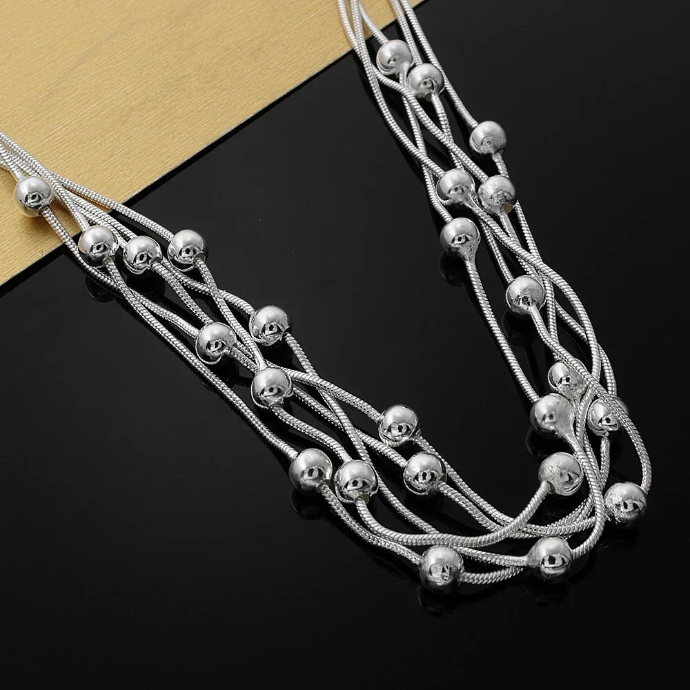 Hot Fashion Luxury 925 Sterling Silver Smooth Beads Necklace For Women Wedding Party Fine Jewelry Popular Brands Christmas Gift