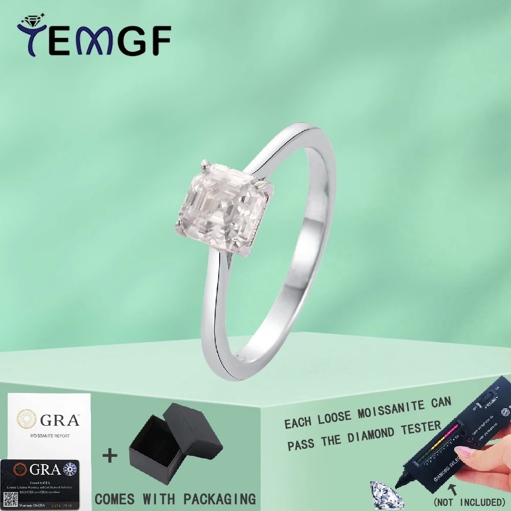 

Кольцо TEMGF 1CT Asscher Cut с муассанитом, 100% настоящее серебро S925, вечерние обручальные кольца для женщин, обручальные ювелирные изделия