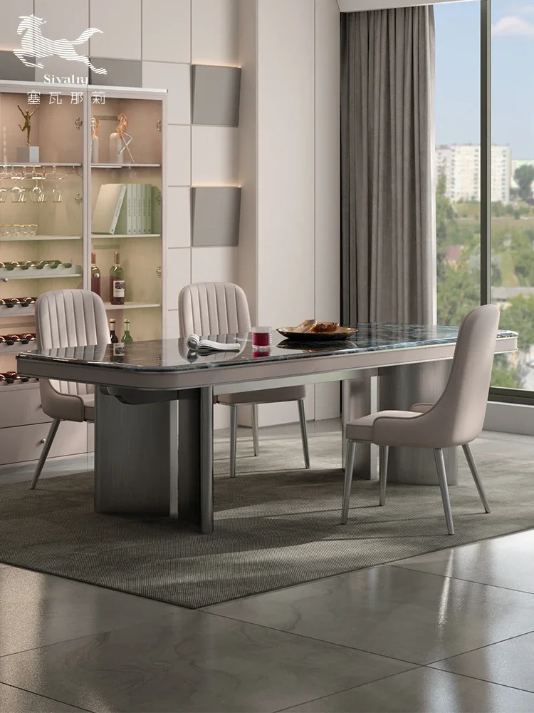 Light Luxury Stone Plate Dining Tables and Chairs Set Rectangular Dining Table