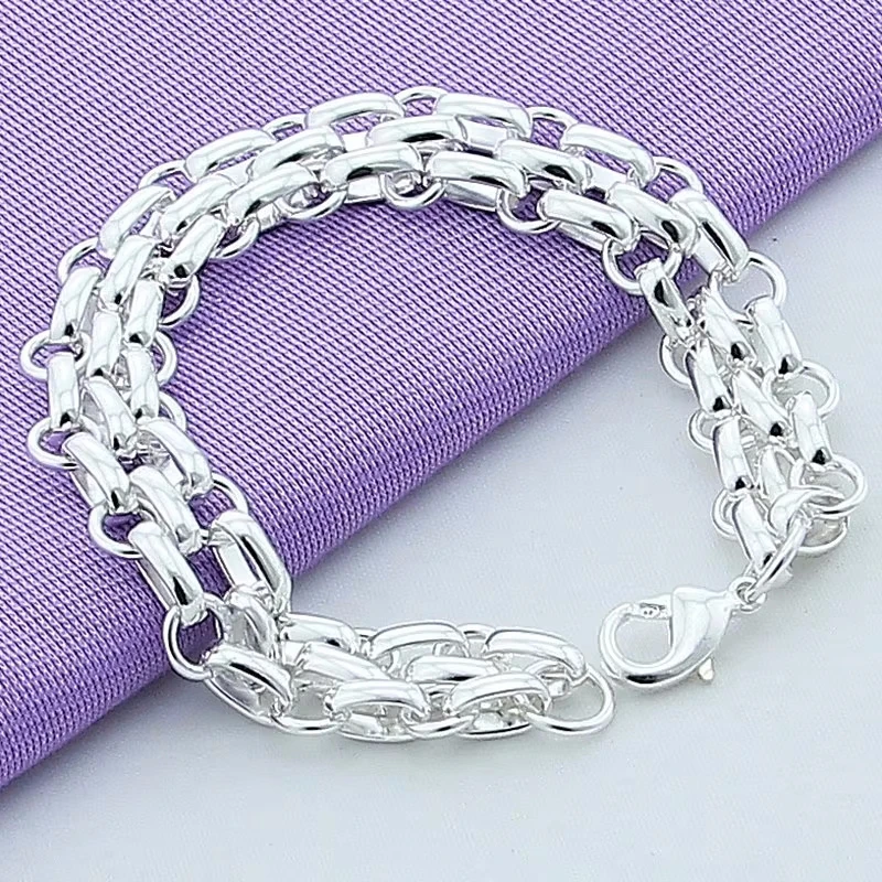 

925 Sterling Silver Lnterlocking Circle Bracelet Chain For Women Fashion Charm Wedding Engagement Party Jewelry