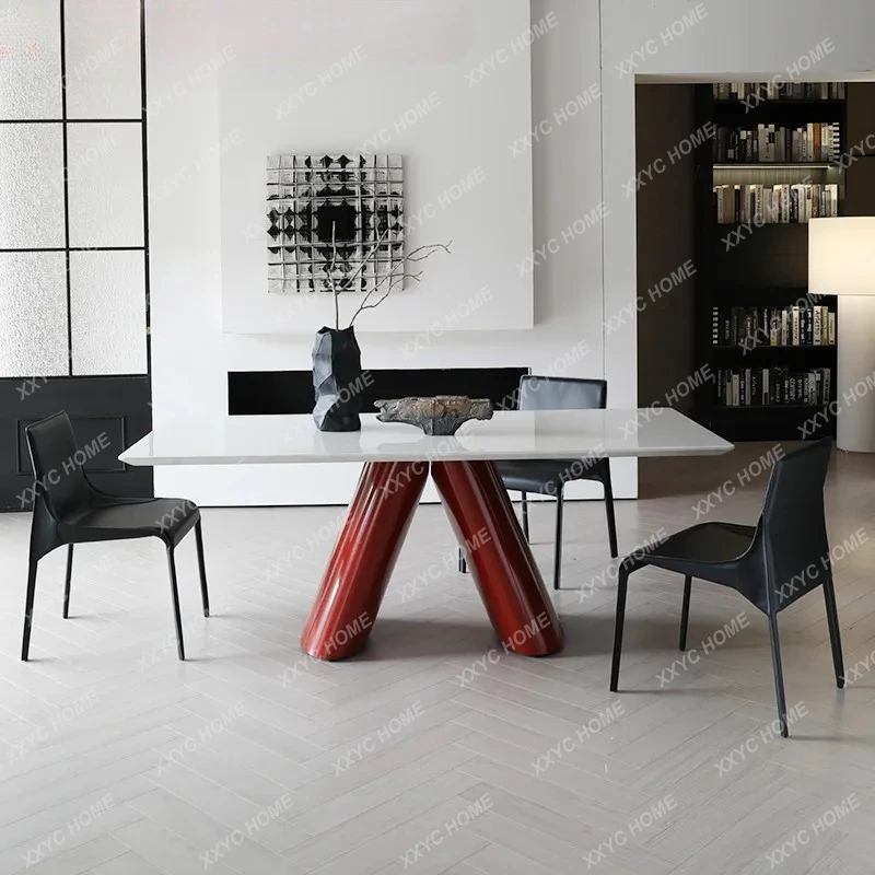 LXan minimalist marble dining table stainless steel rectangular modern minimalist high-end dining table
