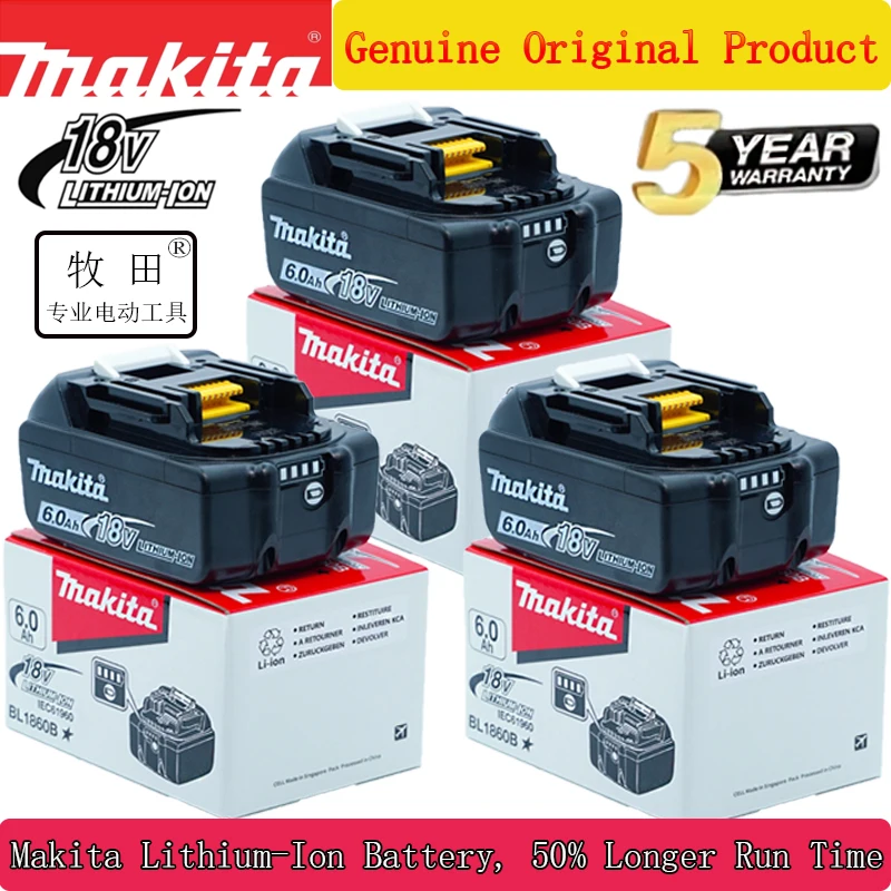 Batterie Makita 100% originale, batterie rechargeable 18V 6,0Ah, remplaçant Makita BL1830BL1840BL1850BL1860B, batterie pour outils électriques
