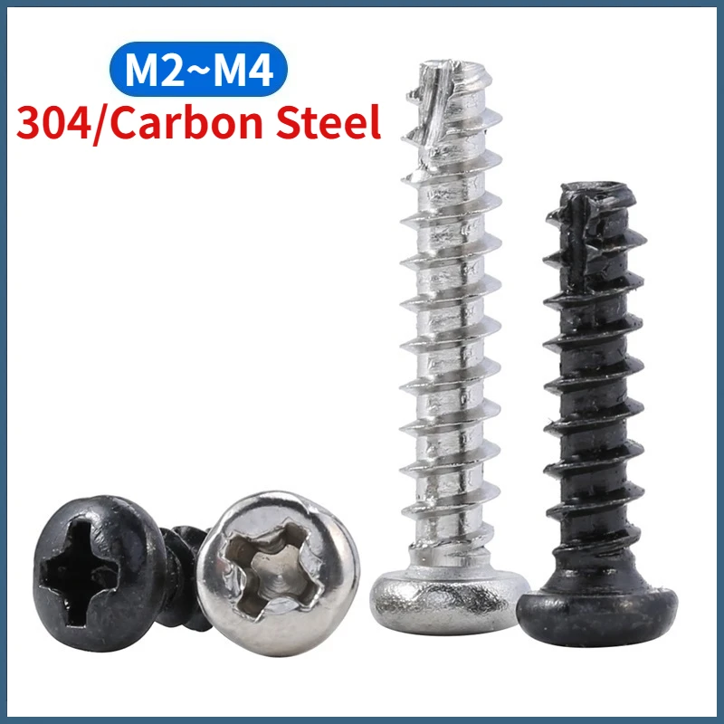 M2 M2.3 M2.6 M3 M3.5 M4 304 / Black / Nickel Plated PT Phillips Cross Recessed Pan Round Head Tail-Cut Self Tapping Wood Screw
