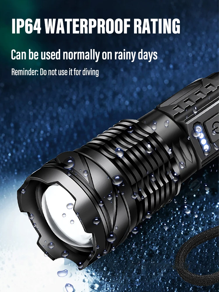 High-power LED Rechargeable Flashlight with 30W Lamp Beads Portable Torch 7 Lighting Modes Zoomable Waterproof Camping Light