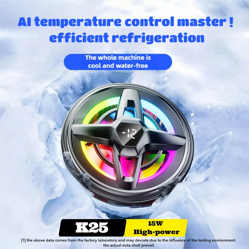 K25 Magnetic/ Back-clip 2 in 1 Silent Semiconductor Cooling Fan Radiator 4 Gears Adjustment PUBG Game Cooler for IPhone Android